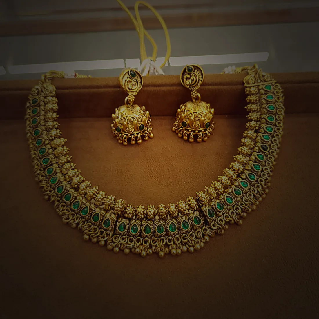 Green Bead Haar with Jhumka Set